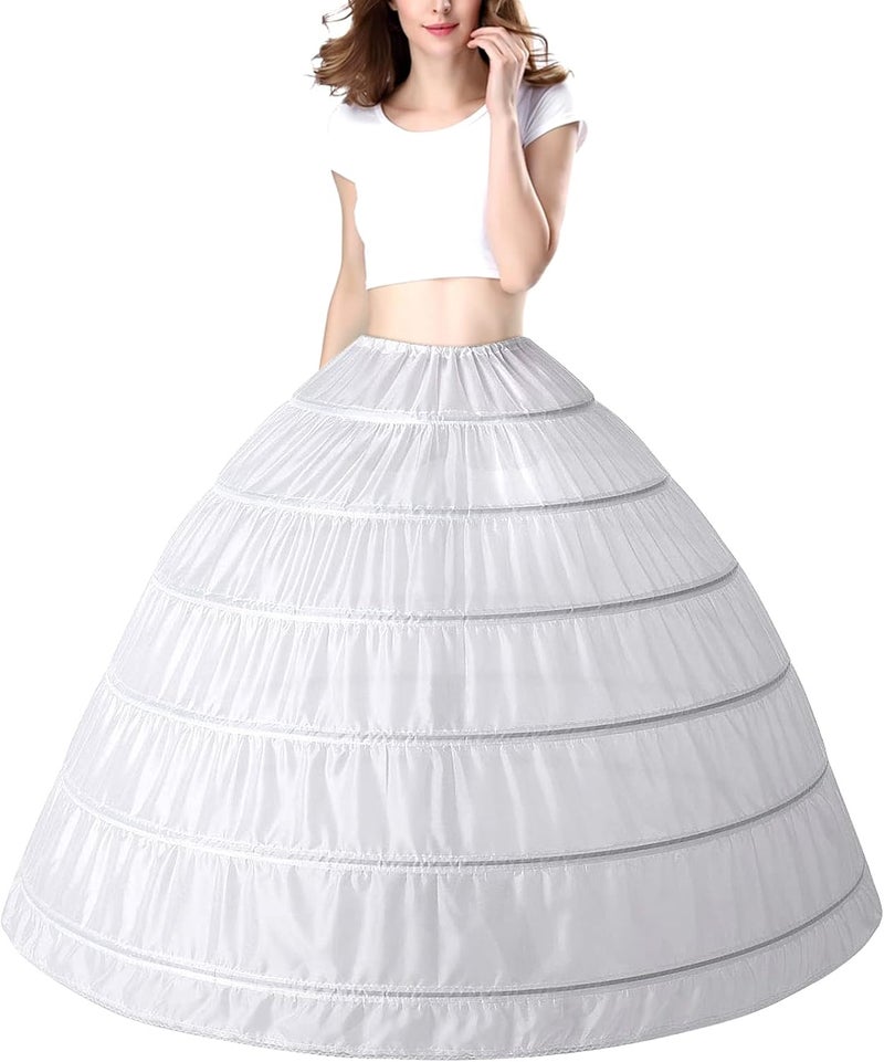PrettyQueen Women 6 Hoop Petticoat White A-line Floor-Length Crinoline Underskirt for Bridal Wedding Dress Ball Gown - Image 1